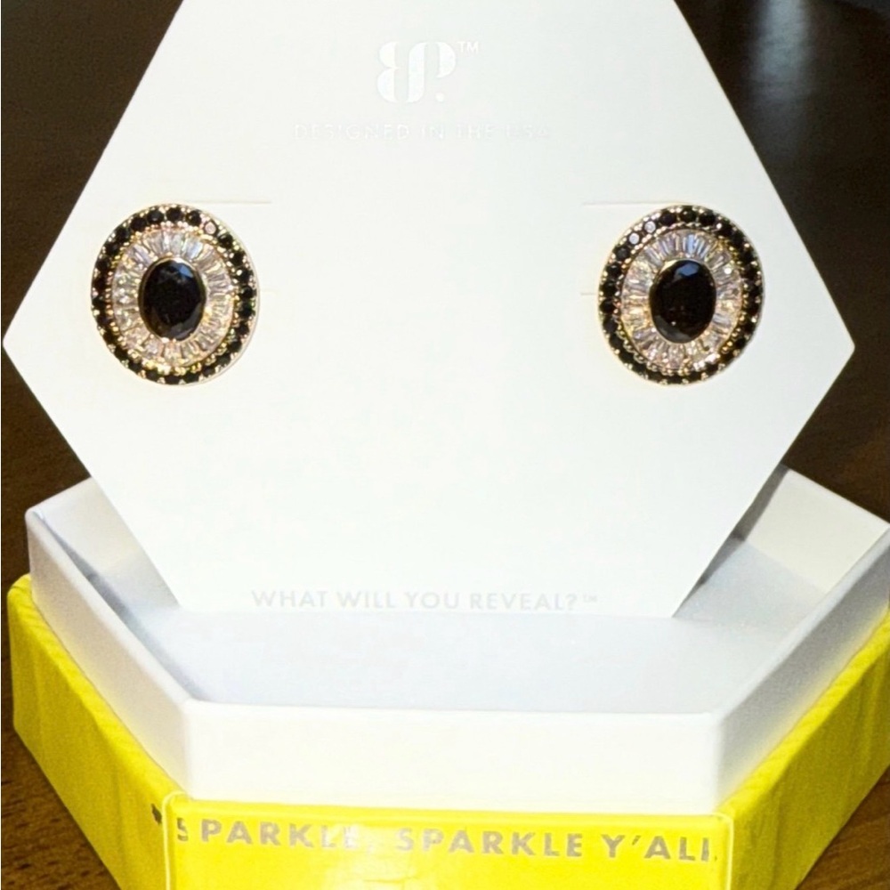 Bomb Party ER40127 Shine Bright Darling Black Onyx on Gold Earrings